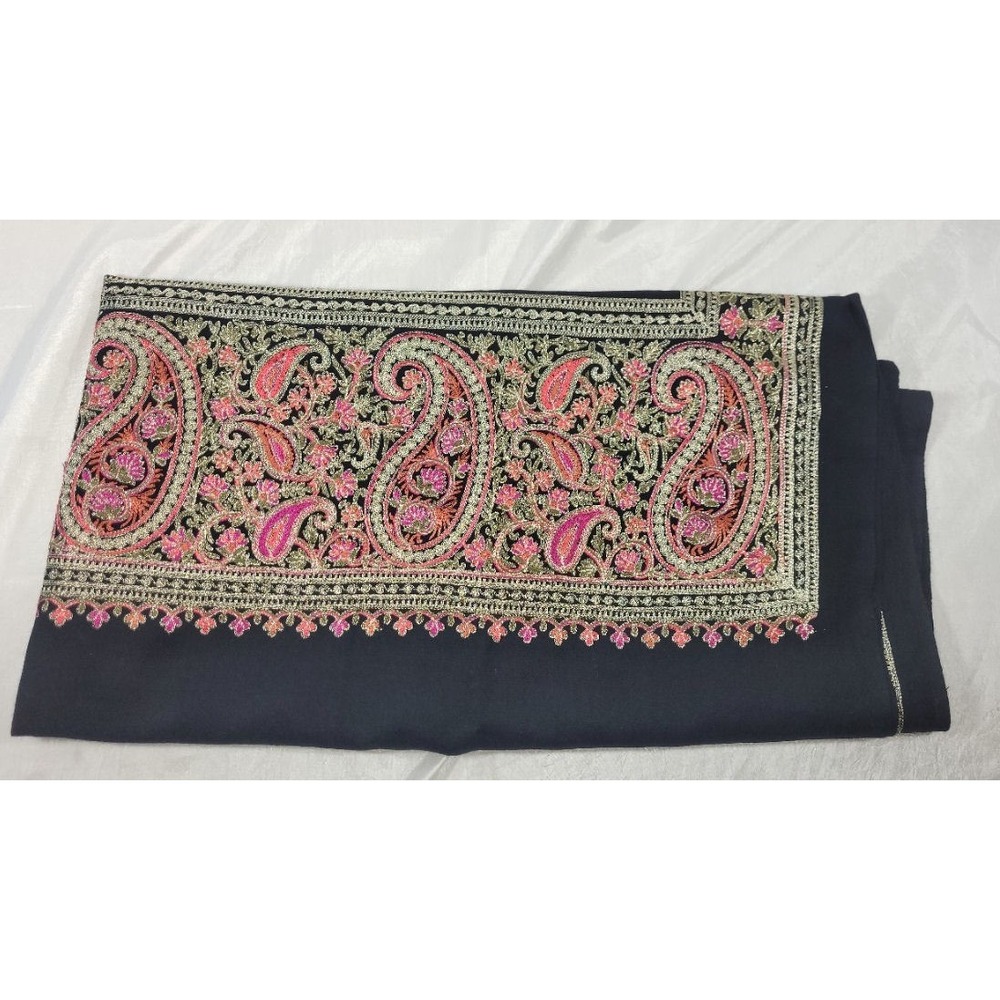 Dusala India Black Cashmere Fine Wool Kairavi Shawl in Aari Embroidery - $187